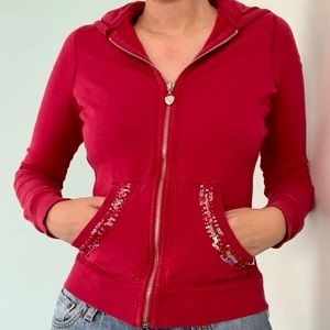 Twisted Heart Red Crop Hoodie with Sequin Trim